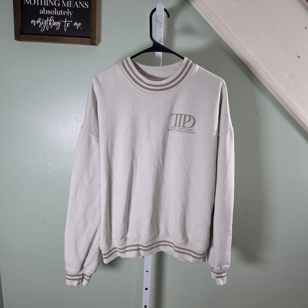 Taylor Swift The Tortured Poets Department Cream/Beige Crewneck Sweater Size L